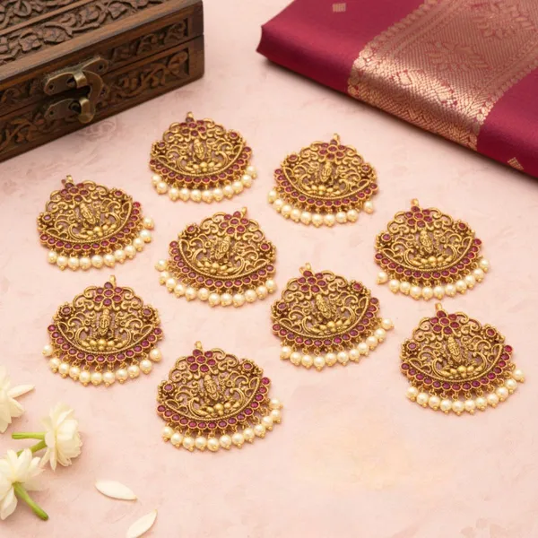 JWELLA_Set_of_9_Lakshmi_Temple_Style_Hair_Accessories_with_Pearl_Drops_&_Pink_Stones_|_Traditional_Juda_Pins_for_Festive_&_Bridal_Hairstyles