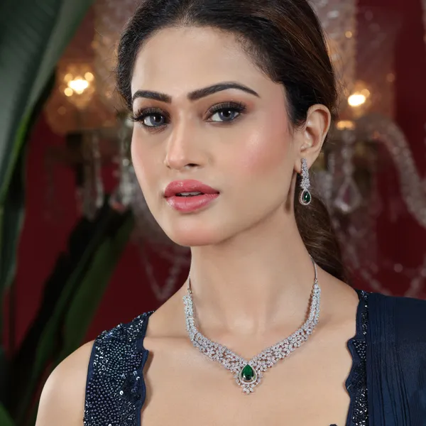 AD_tear_drop_Pink_stone_necklace_set_with_earrings_For_Women_&_Girls