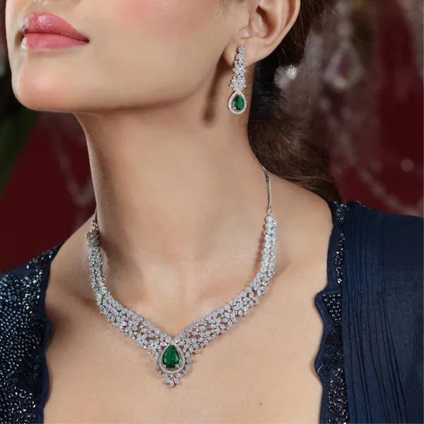 AD_tear_drop_Pink_stone_necklace_set_with_earrings_For_Women_&_Girls