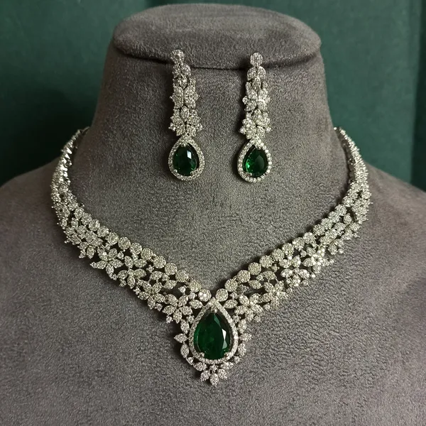 AD_tear_drop_Pink_stone_necklace_set_with_earrings_For_Women_&_Girls