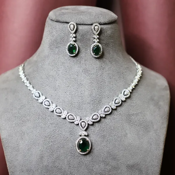 Oval-Cut_emrald_AD_Necklace_Set_For_Women_&_Girls