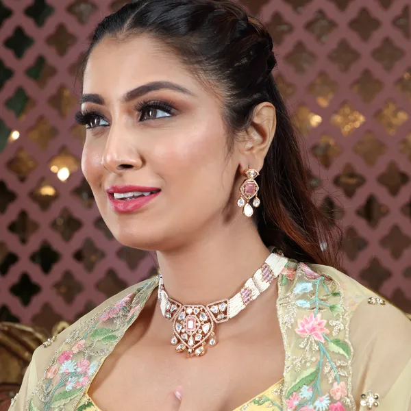 Polki_Choker_with_Pastel_Pink_Beads_Jewellery_set_For_Women_&_Girls
