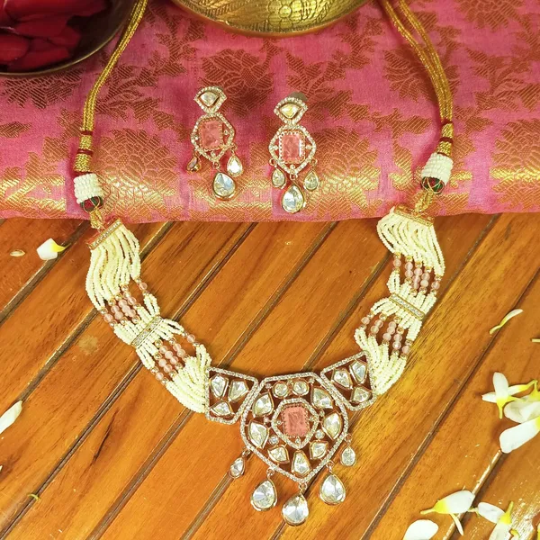 Polki_Choker_with_Pastel_Pink_Beads_Jewellery_set_For_Women_&_Girls