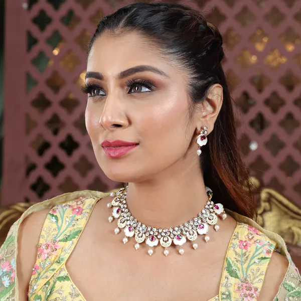 Polki_Choker_with_Intricate_Ivory_Meenakari,_Ruby_&_Mother_of_Pearl_For_Women_&_Girls