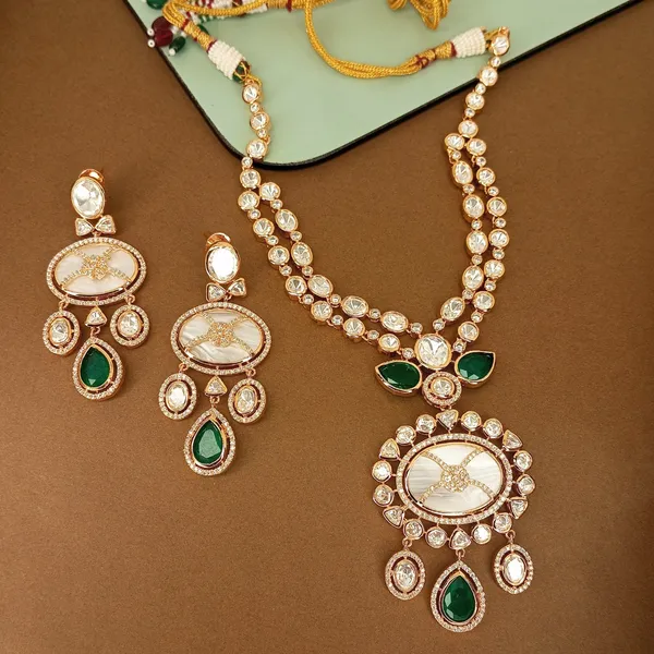 Mother_of_pearl_(MOP),_Polki_with_Emrald_layered_necklace_set_For_Women_&_Girls