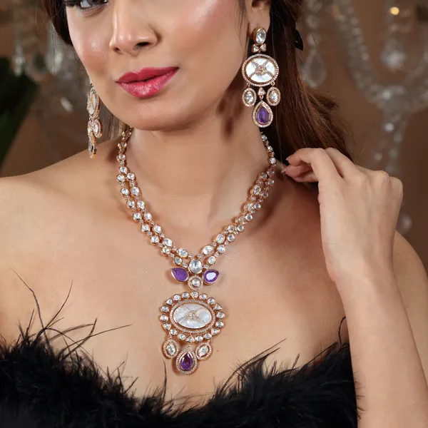 Mother_of_pearl_(MOP),_Polki_with_Emrald_layered_necklace_set_For_Women_&_Girls
