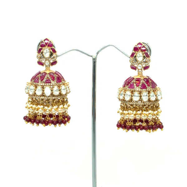 GoldPlated_Lotus_Motif_Necklace_Set_with_Ruby_Accents,_Jhumka_Pendant,_and_Matching_Earrings_For_Women_&_Girls