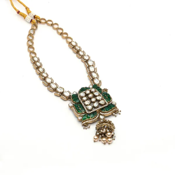 GoldPlated_Lotus_Motif_Necklace_Set_with_Ruby_Accents,_Jhumka_Pendant,_and_Matching_Earrings_For_Women_&_Girls