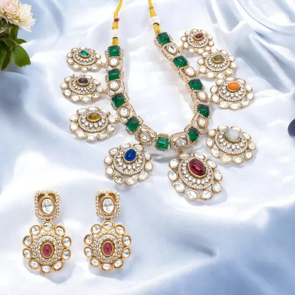 GoldPlated_Navaratna_Statement_Necklace_Set_with_Matching_Earrings_For_Women_&_Girls