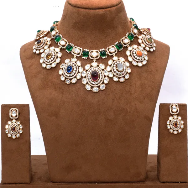 GoldPlated_Navaratna_Statement_Necklace_Set_with_Matching_Earrings_For_Women_&_Girls