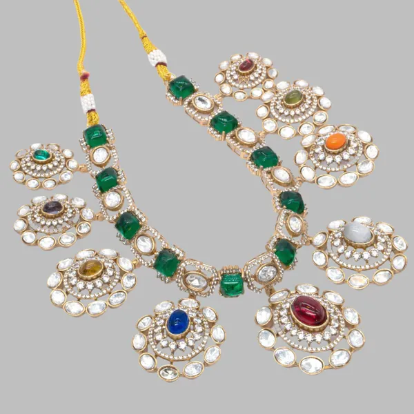 GoldPlated_Navaratna_Statement_Necklace_Set_with_Matching_Earrings_For_Women_&_Girls