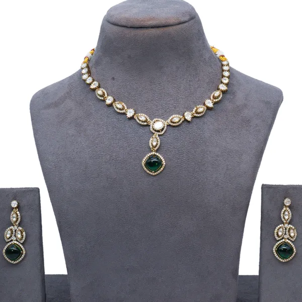 GoldPlated_Green_Pendant_Necklace_Set_with_Matching_Drop_Earrings_For_Women_&_Girls