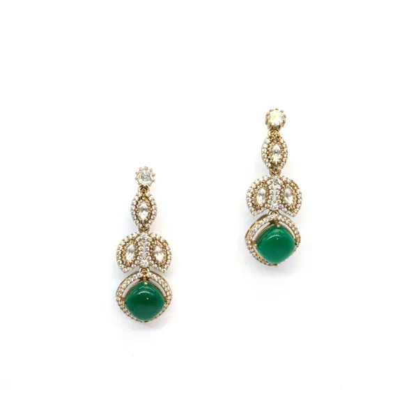 GoldPlated_Green_Pendant_Necklace_Set_with_Matching_Drop_Earrings_For_Women_&_Girls