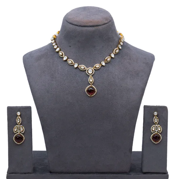 GoldPlated_Green_Pendant_Necklace_Set_with_Matching_Drop_Earrings_For_Women_&_Girls