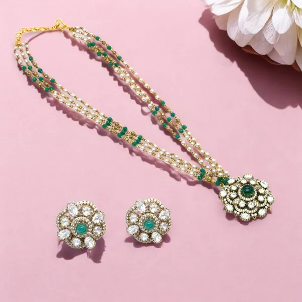 GoldPlated_Teardrop_Cubic_Zirconia_and_Emerald_Accent_Necklace_Set_with_Matching_Earrings_For_Women_&_Girls