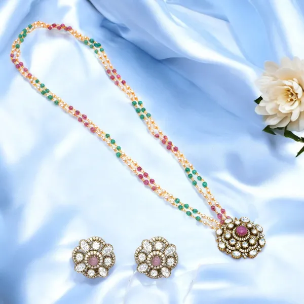 GoldPlated_Teardrop_Cubic_Zirconia_and_Emerald_Accent_Necklace_Set_with_Matching_Earrings_For_Women_&_Girls