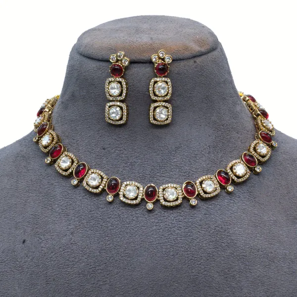 GoldPlated_Emerald_and_Cubic_Zirconia_Necklace_Set_with_Matching_Earrings_For_Women_&_Girls