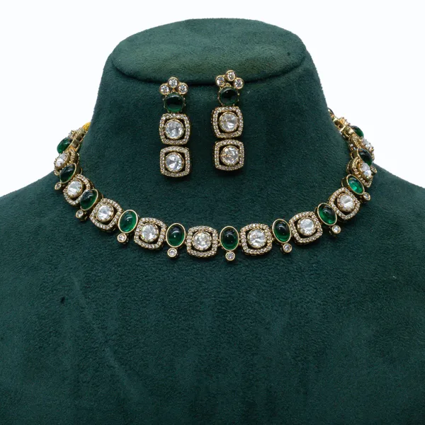 GoldPlated_Emerald_and_Cubic_Zirconia_Necklace_Set_with_Matching_Earrings_For_Women_&_Girls