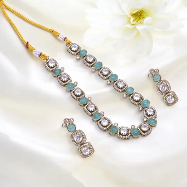 GoldPlated_Emerald_and_Cubic_Zirconia_Necklace_Set_with_Matching_Earrings_For_Women_&_Girls
