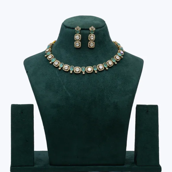 GoldPlated_Emerald_and_Cubic_Zirconia_Necklace_Set_with_Matching_Earrings_For_Women_&_Girls