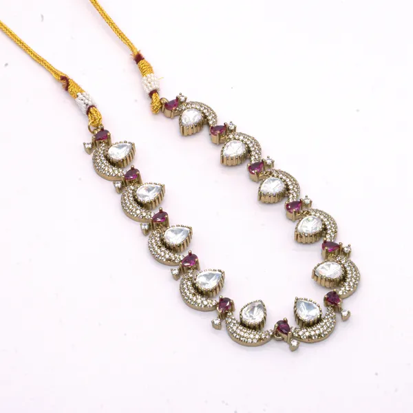 GoldPlated_Teardrop_and_Ruby_Accent_Necklace_Set_with_MultiLayer_Earrings_For_Women_&_Girls