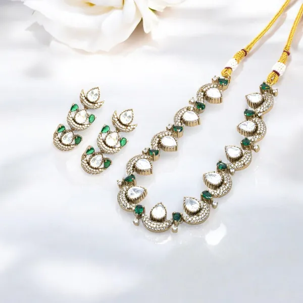 GoldPlated_Teardrop_and_Ruby_Accent_Necklace_Set_with_MultiLayer_Earrings_For_Women_&_Girls