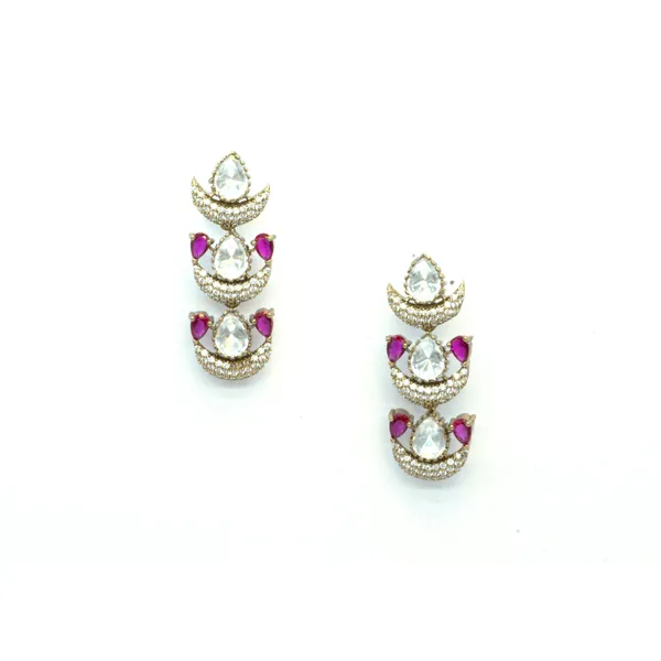 GoldPlated_Teardrop_and_Ruby_Accent_Necklace_Set_with_MultiLayer_Earrings_For_Women_&_Girls
