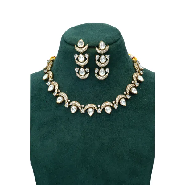 GoldPlated_Teardrop_and_Ruby_Accent_Necklace_Set_with_MultiLayer_Earrings_For_Women_&_Girls
