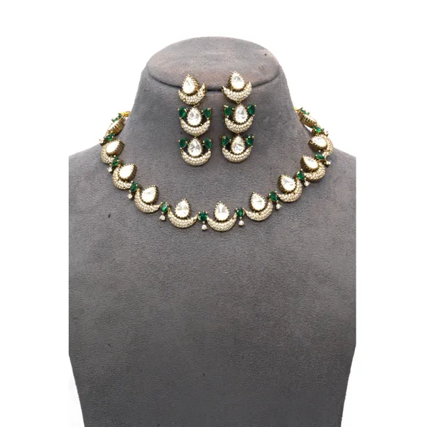 GoldPlated_Teardrop_and_Ruby_Accent_Necklace_Set_with_MultiLayer_Earrings_For_Women_&_Girls