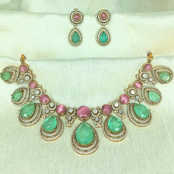 GoldPlated_Emerald_and_Ruby_Teardrop_Necklace_Set_with_Matching_Earrings_For_Women_&_Girls