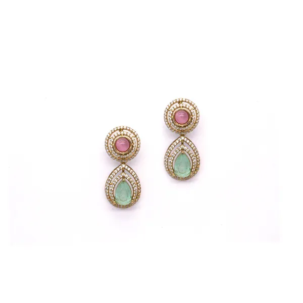 GoldPlated_Emerald_and_Ruby_Teardrop_Necklace_Set_with_Matching_Earrings_For_Women_&_Girls