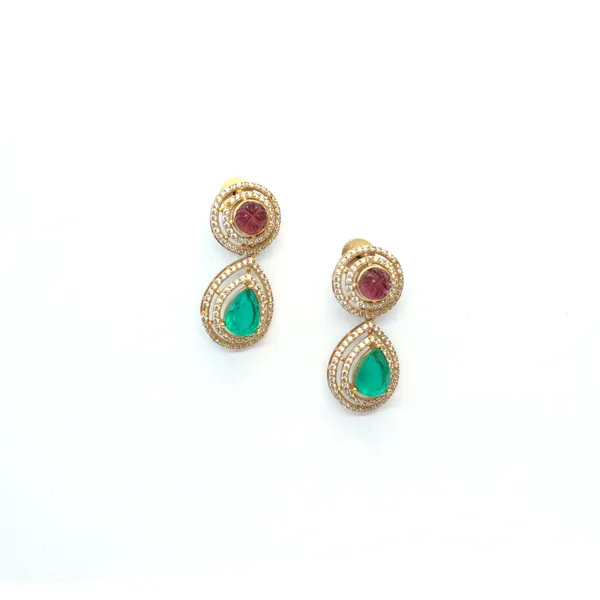 GoldPlated_Emerald_and_Ruby_Teardrop_Necklace_Set_with_Matching_Earrings_For_Women_&_Girls