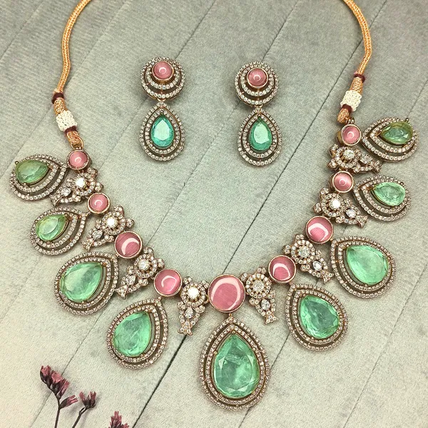 GoldPlated_Emerald_and_Ruby_Teardrop_Necklace_Set_with_Matching_Earrings_For_Women_&_Girls