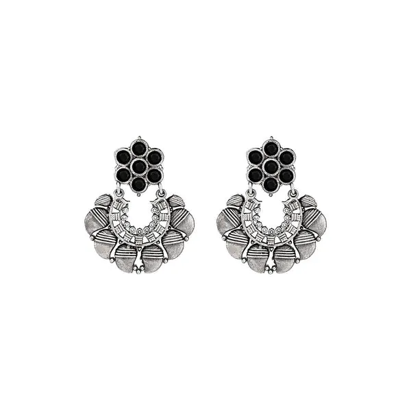 Antique_SilverPlated_Floral_Hoop_Earrings_With_Black_Accent_For_Women_&_Girls