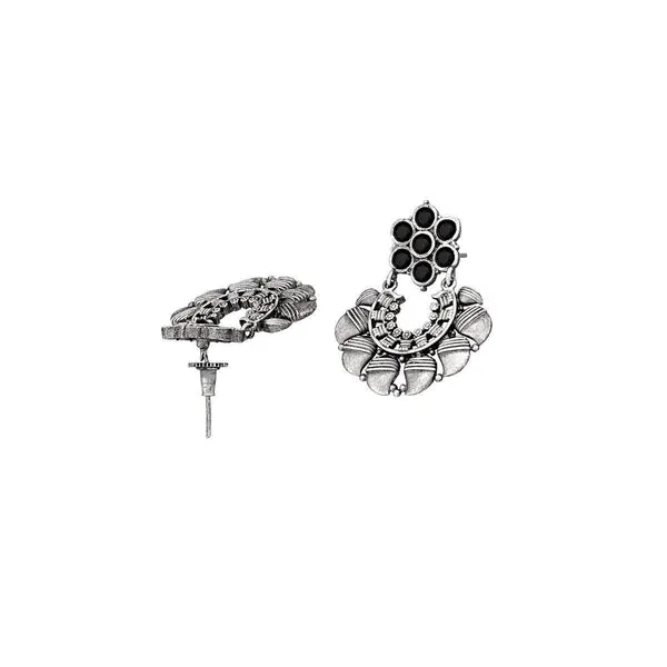 Antique_SilverPlated_Floral_Hoop_Earrings_With_Black_Accent_For_Women_&_Girls