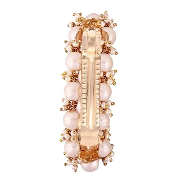 Gold-Toned_White_Pearls_&_Beads_Clip/Barrette_For_Women_&_Girls