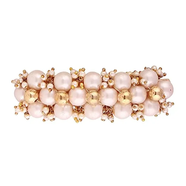 Gold-Toned_White_Pearls_&_Beads_Clip/Barrette_For_Women_&_Girls