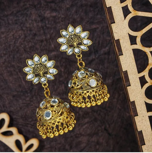 Antique_Gold_Plated_Jhumki_Earring_With_Kundan_And_small_Circular_Shaped_Mirror__386_For_Women_&_Girls