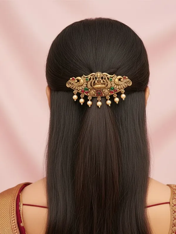 JWELLA_Traditional_Gold-Plated_Peacock_Hair_Clip_with_Pearls_and_Stones