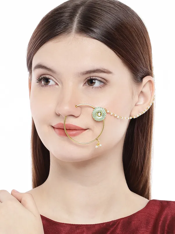 Gold-Plated_Embellished_Nose_Ring_With_Chain_For_Women_&_Girls