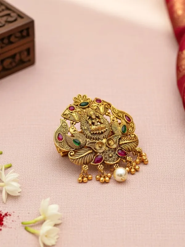 JWELLA_Elegant_Gold-Plated_Peacock_Design_Hair_Clip_with_Pearls_and_Colorful_Stones