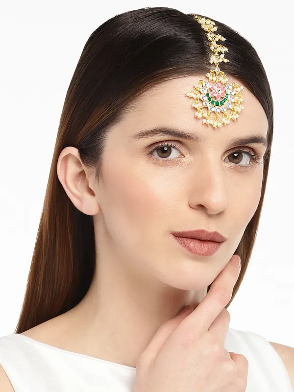 Gold-Plated_Green_Meenakari_Kundan_Maang_Tika_For_Women_&_Girls