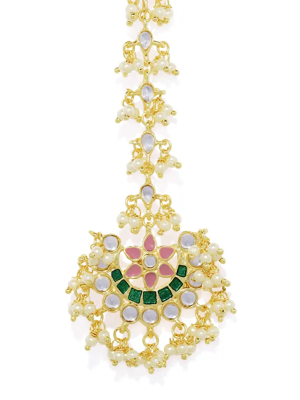 Gold-Plated_Green_Meenakari_Kundan_Maang_Tika_For_Women_&_Girls