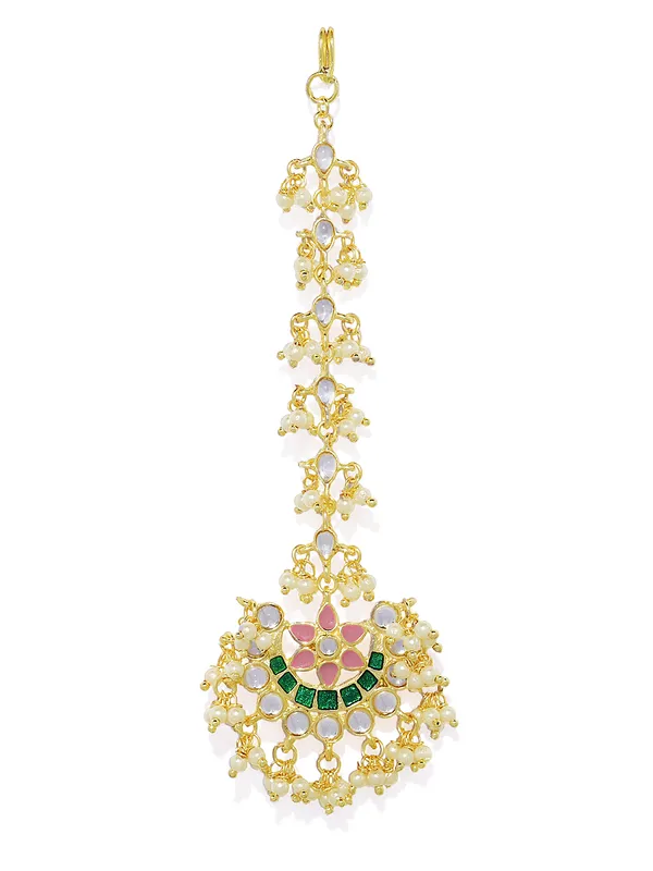 Gold-Plated_Green_Meenakari_Kundan_Maang_Tika_For_Women_&_Girls