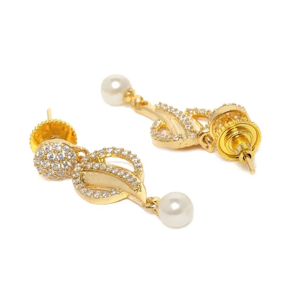 GoldTone_Swirl_&_Pearl_Necklace_and_Earring_Set_with_Sparkling_Accents_For_Women_&_Girls