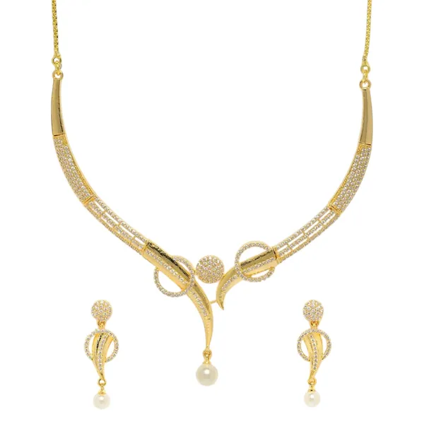 GoldTone_Swirl_&_Pearl_Necklace_and_Earring_Set_with_Sparkling_Accents_For_Women_&_Girls