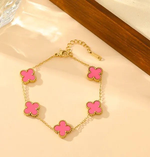 Stainless_Steel_Colourful_Clover_Link_Bracelet_-_STBR_5193_For_Women_&_Girls