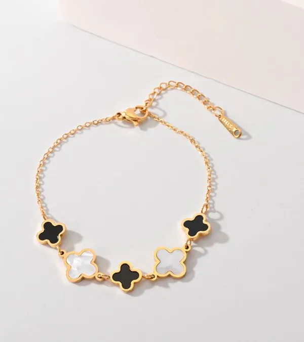 Stainless_Steel_Clover_Link_Bracelet_-_STBR_5195_For_Women_&_Girls