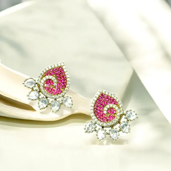 Teardrop_Shaped_Pink_and_Crystal_Stud_Earrings_For_Women_&_Girls