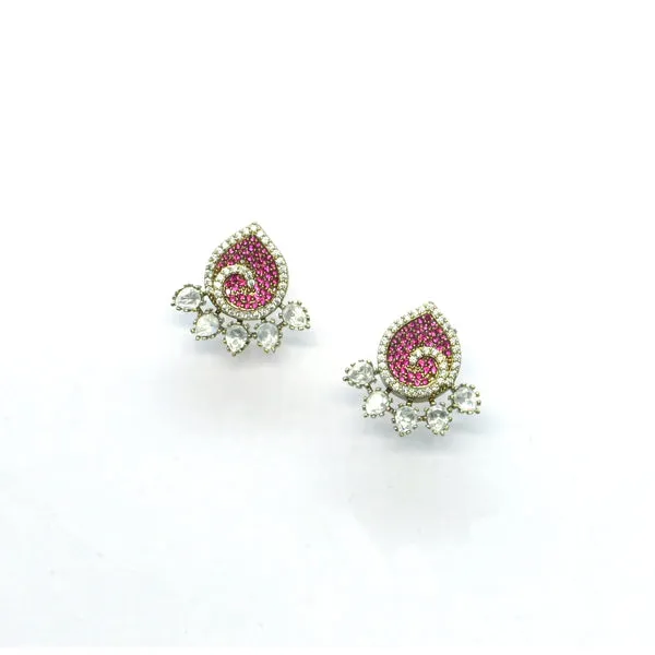 Teardrop_Shaped_Pink_and_Crystal_Stud_Earrings_For_Women_&_Girls